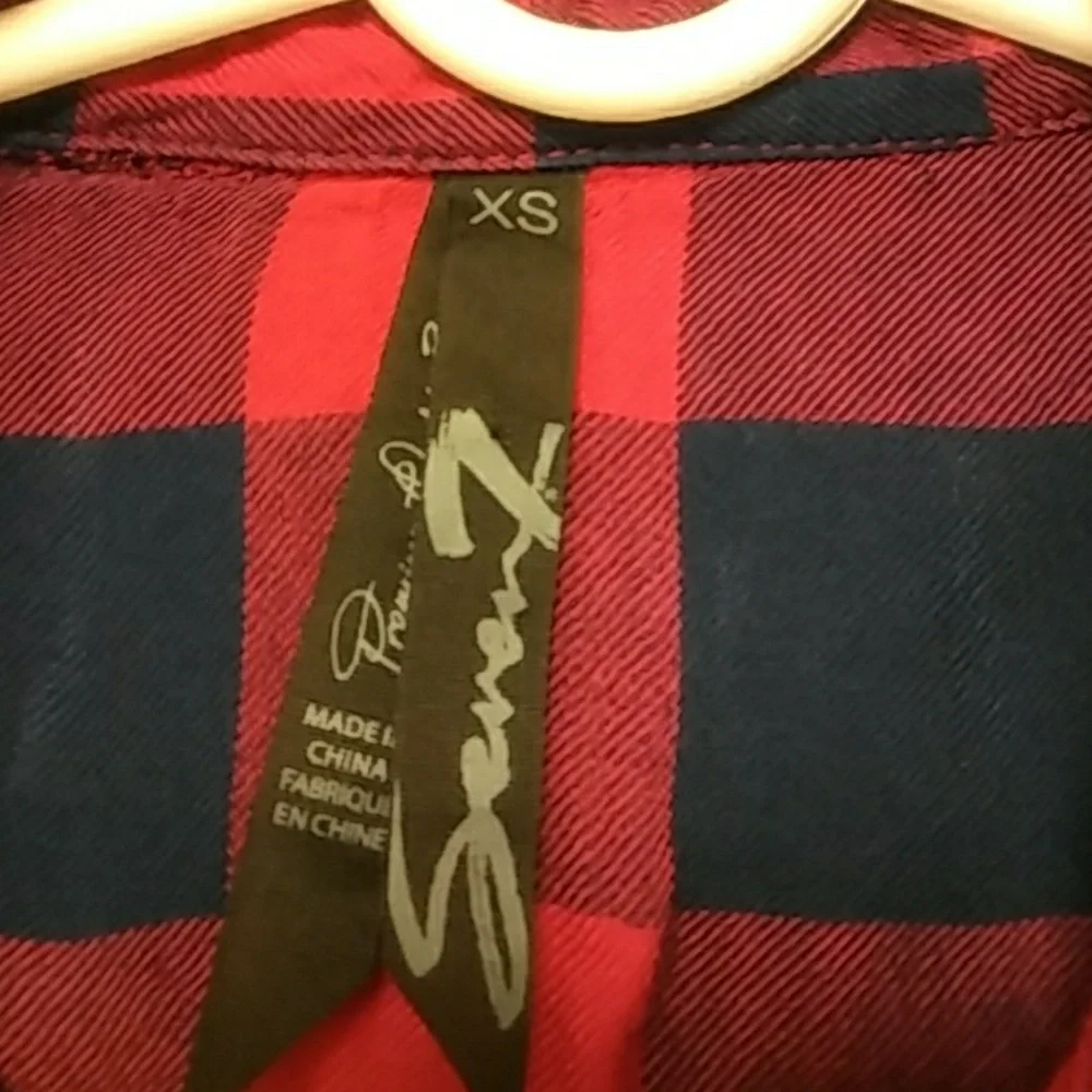Seven7 blue and red plaid Cozy Cabincore Travel Grunge shirt